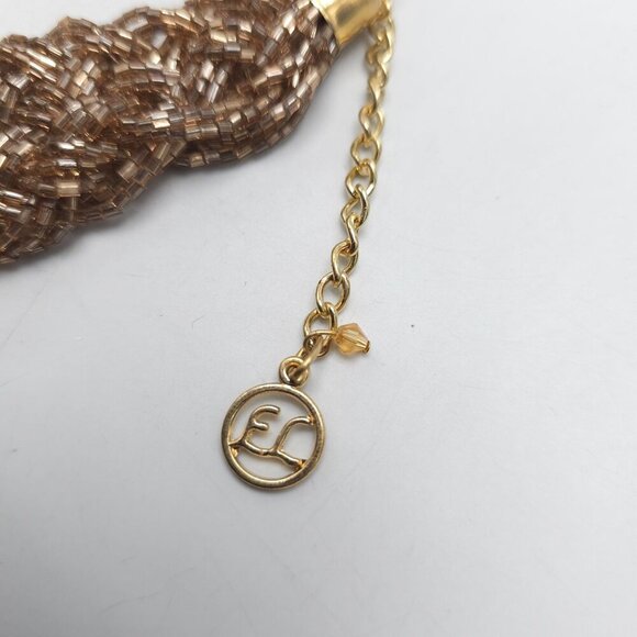 Chunky Yellow Statement Necklace With Braided Brown Beads Adjustable Chain - Picture 4 of 6